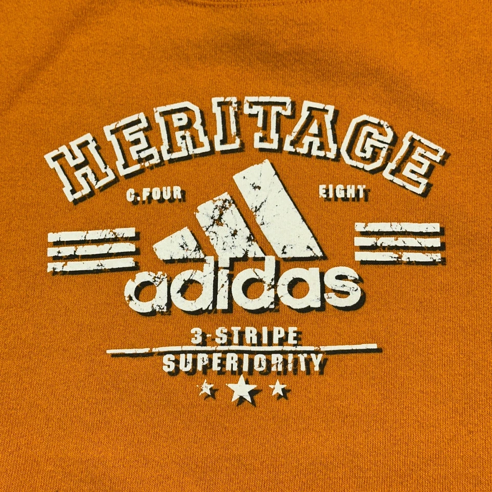 Vintage Adidas Sweatshirt Boys Large Orange Crewneck Logo Pullover USA Made 90s - Image 4 of 4