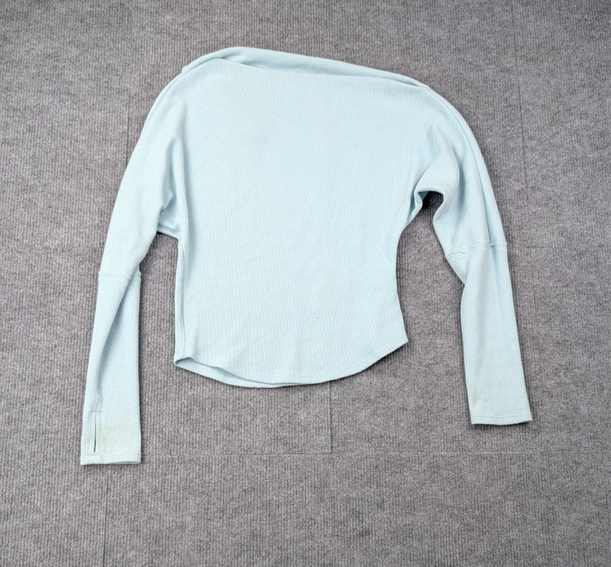 We The Free Top Women XS Blue Waffle Knit Asymmetrical Minimal Off The Shoulder
