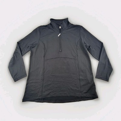 D&Co Active A342732 Black Quarter Zip Pullover Top L Long Sleeve Stretch Knit