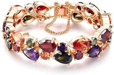 14K Rose Gold Plated Bracelets, Multicolor Cubic Zirconia Classic Tennis Bracele