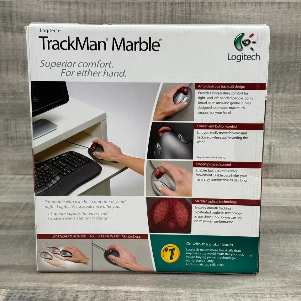 Logitech Trackman Marble Mouse T-BC21 Trackball 910-000806 New Factory Sealed - Image 2 of 4