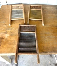(3) Vintage Dubl Handi Washboard Co Columbus Ohio (1) w/Gold-Colored Metal 18"