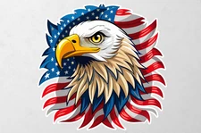 Eagle Showing Patriotic US Flag  Bum,Wall,Etc Sticker Vinyl Decal 5" FreeSticker