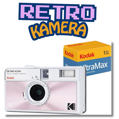 Retro Kamera 35mm Kodak EKTAR H35N Halbformat Set Ultramax Rosa NEU