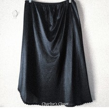 Vtg Warner's Black Lace Trim Midi Slip Skirt L Indie Festival Vamp Ethereal Goth