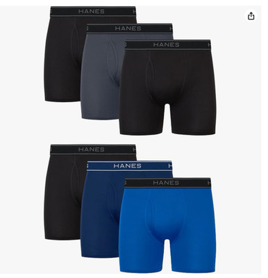 6-Pack Hanes Men's Value Performance Stretch Boxer MEDIUM  Brief Underwear