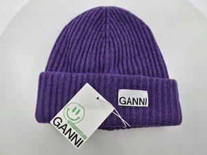 GANNI RECYCLED WOOL BEANIE PERSIAN VIOLET Ganni Purple Recycled Rib Knit Beanie In 544 Persian Violet  main image 2
