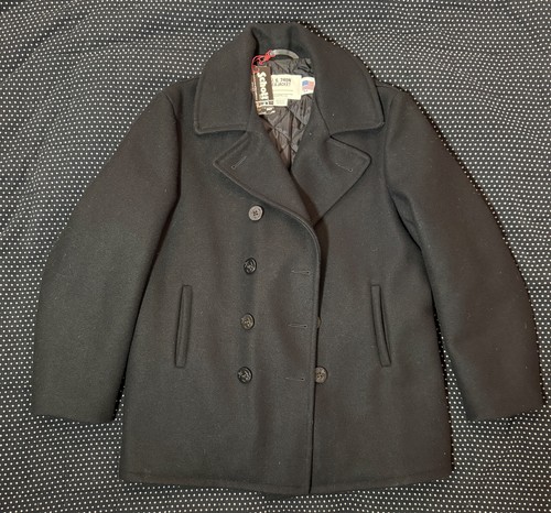 Schott NYC  740N Navy Wool Pea Coat Jacket size 44 Made In USA New with tags