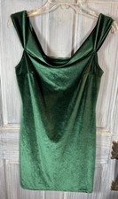 Urban Outfitters UO Velvet Emerald Green Off Shoulder Bodycon Dress-Mini-Size L