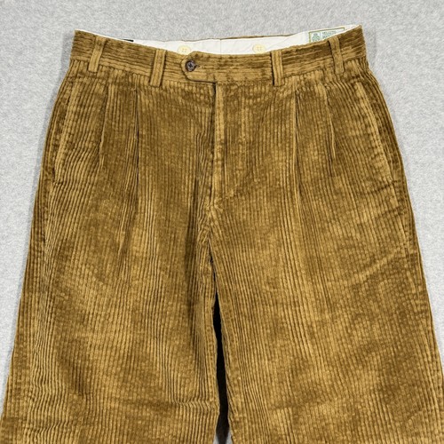 J Peterman Corduroy Pants Mens 32 Wide Wale Pleated Cuffed Portugal Velluto - Picture 2 of 17