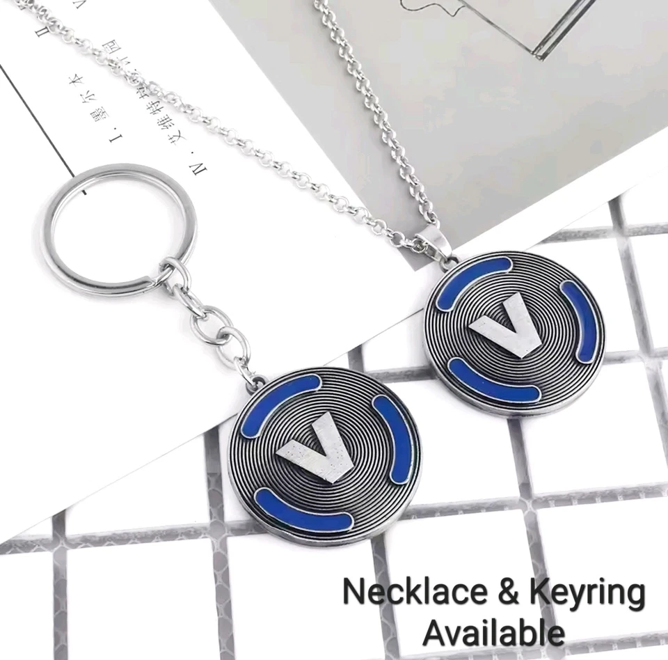1 pieza Fortnite V Bucks Moneda Azul Cosplay Colgante Juego Collar Cadena 31mm Diámetro Foto 3 de 4