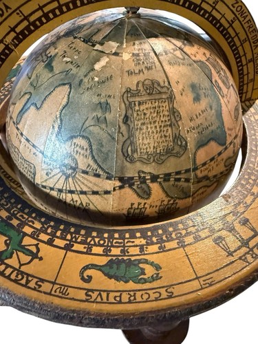 Petit globe en bois Zoffoli ancien monde zodiaque italien 9 pouces décor bureau - Photo 8/18