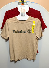 Timberland Boys 2-Pack T-Shirts Size 7-8 Years Beige Logo Red Cotton