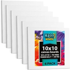 Canvas Boards for Painting - 10X10 6-Pack Bulk Canvas Panels, 100% Cotton Triple