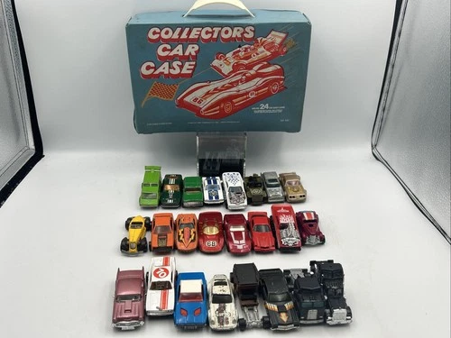 Vintage Collectors Car Case w 24 Diecast Cars Hot Wheels And Matchbox  Lot -MTB