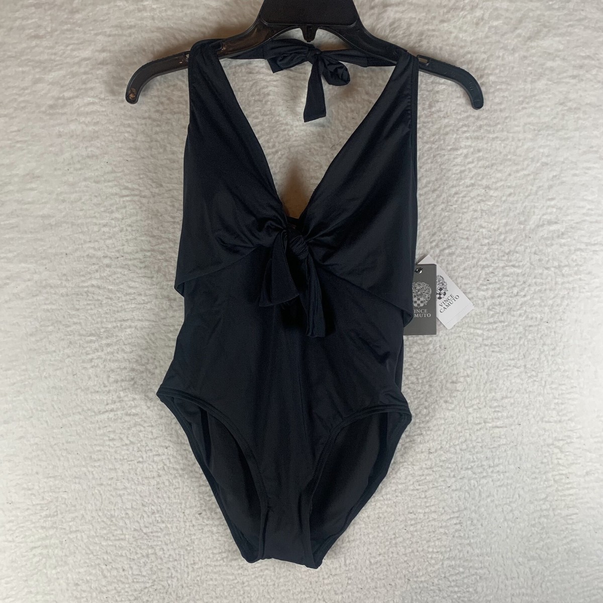 Vince Camuto One-Piece Swimsuit Women's 8 Black Nylon Stretch Tie