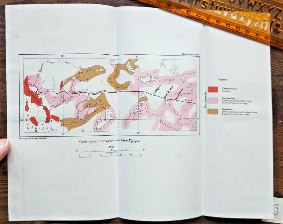 1913 Antique Geological Map of the route between Grant and Lake Nipigon - Canada - Image 1 of 1