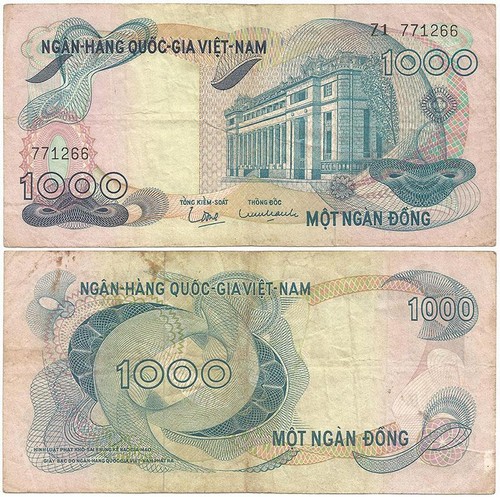 1971 Long Gone REPUBLIC of SOUTH VIETNAM "1000 Dong" BANK Note VIETNAM WAR ISSUE - Afbeelding 1 van 3