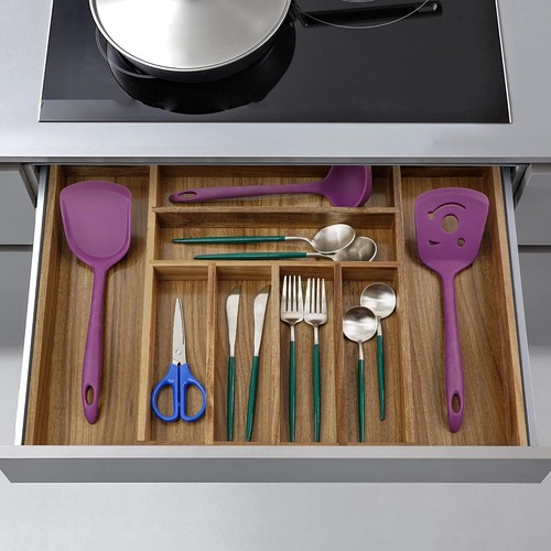 Expandable Acacia Wood Cutlery Drawer Organiser Tray for Utensils & Knives - Picture 6 of 8