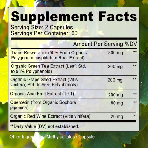 120pcs 1600mg Resveratrol Capsules - Quercetin - Anti Aging, Support - Picture 2 of 12