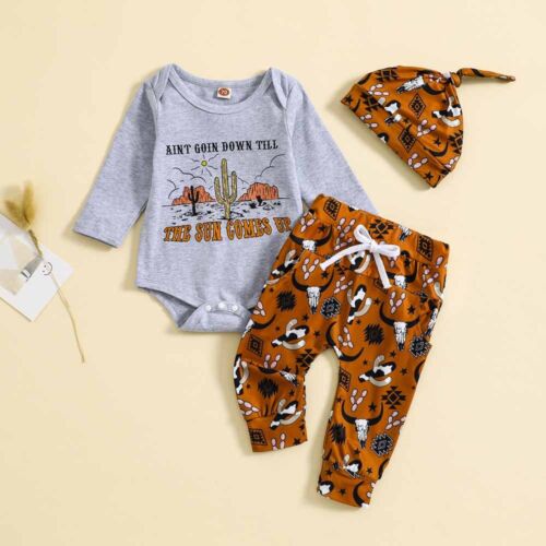 Newborn Baby Girl Boys Letter Romper Tops Pants Bodysuit Hat Clothes Outfits Set - Picture 1 of 7