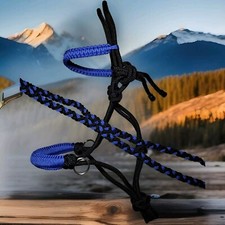 Handwoven Royal Blue/black Rope Bitless Bridle And Matching Reins Cob Size