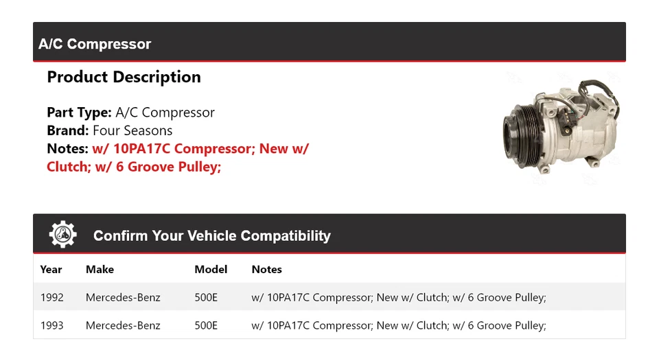 For 1992-1993 Mercedes-Benz 500E A/C Compressor 4 Seasons - Image 2 of 4