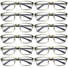 12 PK Mens Spring Hinge Metal Frame Blue Light Blocking Reading Glasses Readers