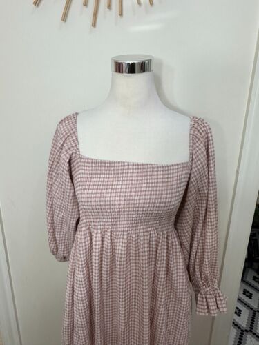 O.P.T. Anthropologie Women's Smocked Square Neck Pink Midi Dress Size M NWT - Picture 2 of 17