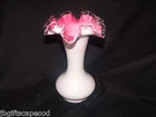 FENTON SILVERCREST MILK GLASS RUFFLE VASE - 8" - W/PINK/CRANBERRY - LOVELY!!