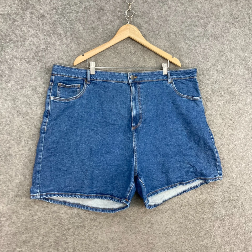 Pantalones cortos de algodón para mujer talla 24 Plus azul tiro medio bolsillos denim 2119 Foto 3 de 4