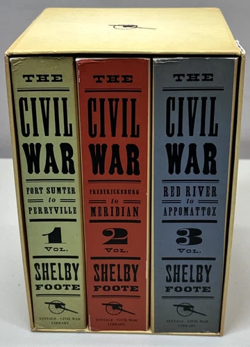 The Civil War A Narrative By Shelby Foote 3 Volume Paperback Set w/ Shelf Box