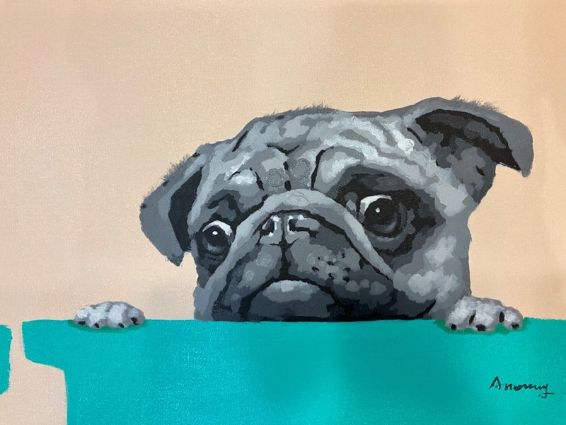 Pug puppy 20 x 24” oil painting on canvas  modern on canvas