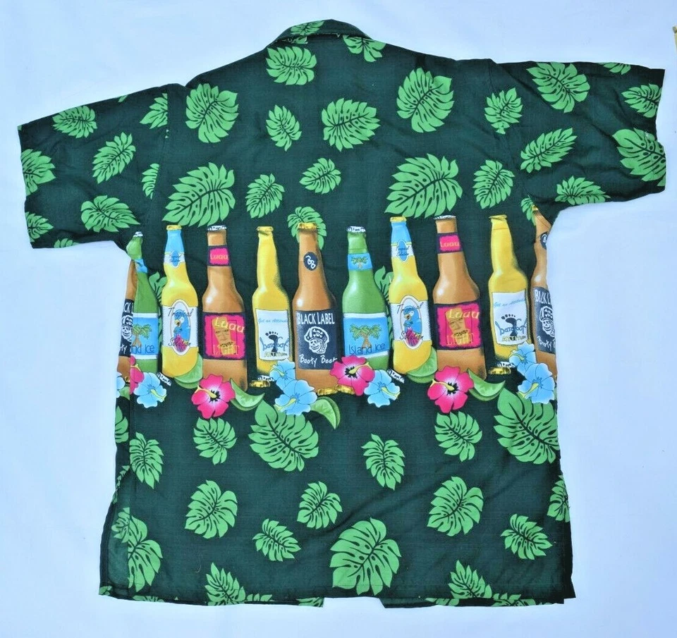 Barefoot Attitude Island Hawaiian Button Down Shirt Beer Size M - Image 3 of 4