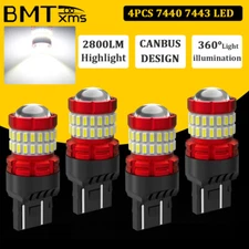 4X 7443 7440 LED 6500K Reverse Backup Brake Tail Stop Parking Light Bulbs CANBUS