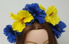 Ukrainian Blue and Yellow Flower Headband, Girls Hair Accessories, Vinok