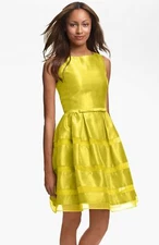Taylor Tonal Stripe Fit & Flare Dress Sz 6 Yellow
