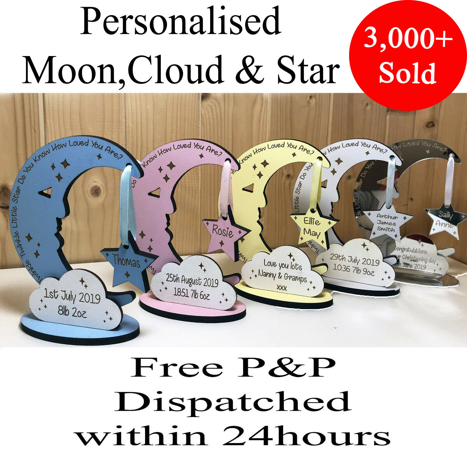  Personalised Newborn Baby Boy Girl Gift Present Christening Keepsake Moon Star