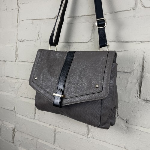 Marks & Spencer Grey Leather Handbag Side Shoulder Bag Medium Magnet Close - Picture 2 of 10