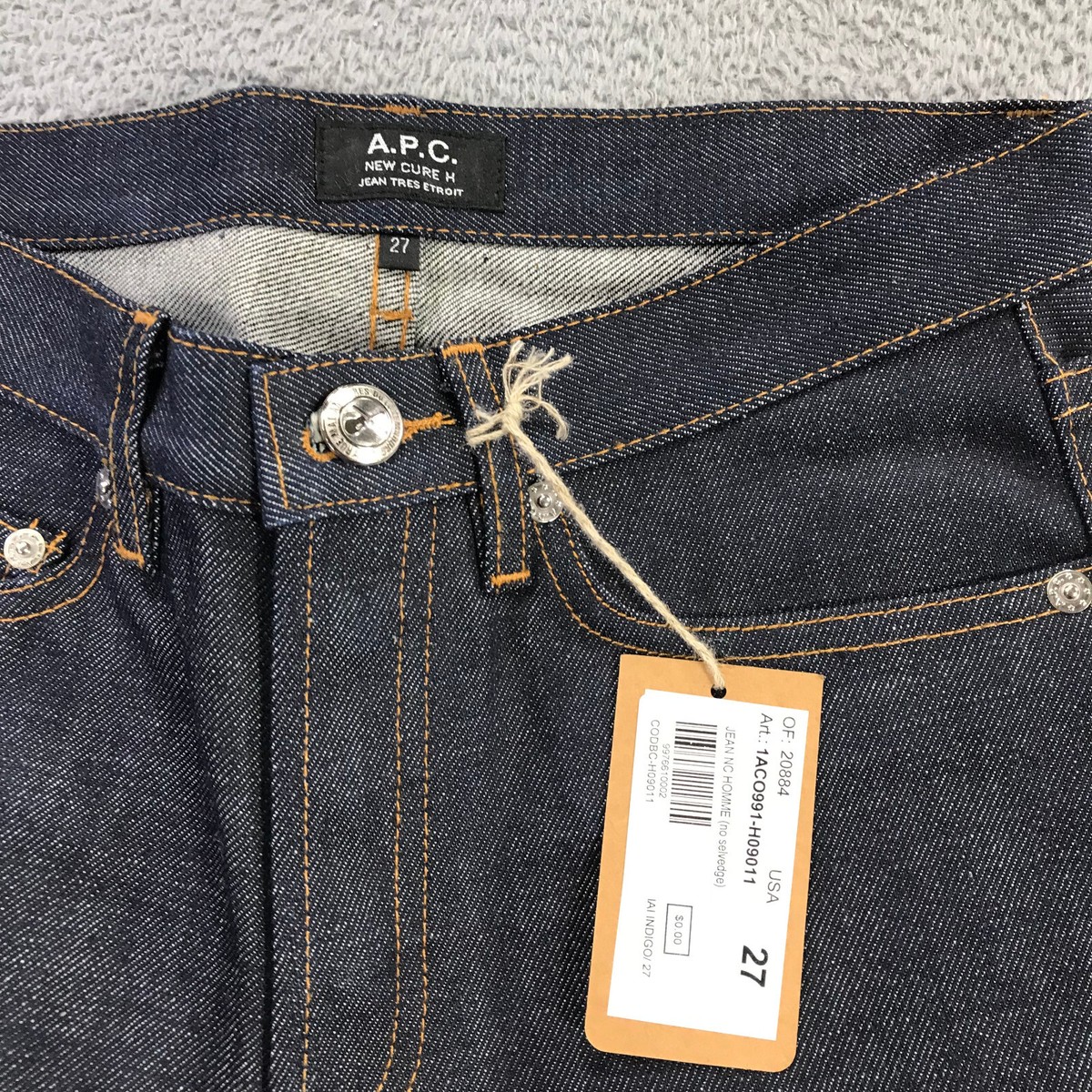 A.P.C New Cure H Jean Tres Etroit Mens 27x33 Button Fly Raw Dark