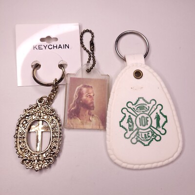 Vtg 70s 80s Jesus Christian Cross I.O.F. Brotherhood STL Keychain Key Ring Set