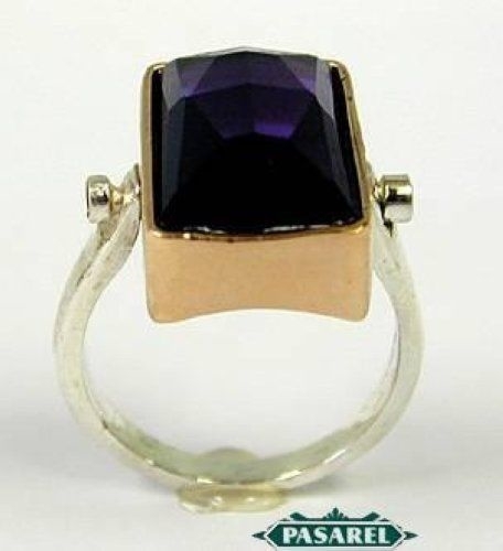 9k Rose Gold & Sterling Silver Amethyst Rotating Ring - Picture 1 of 6