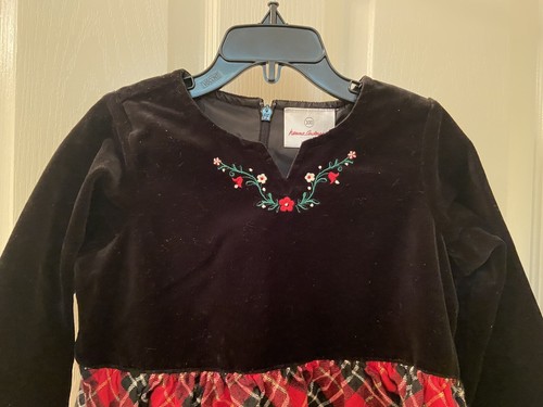 Hanna Andersson Holiday Black Velvet Bodice Tartan Plaid Dress Girls SZ 100 US 4 - Picture 2 of 8