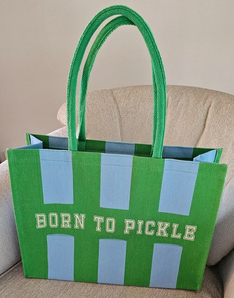 Pickleball, Born To Pickle Canvas Tote Style Gear Bag W/ Straps 18"W x 14"T 6"D