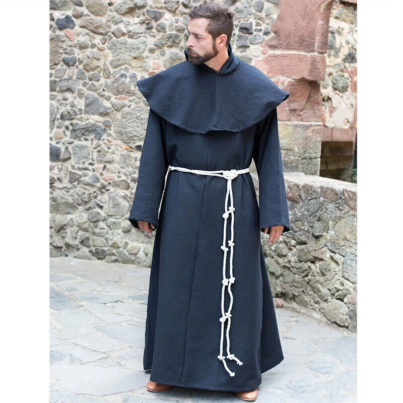 Cosplay Medieval Men Renaissance Priest Monk Robe Costume Party Shawl Halloween - Image 4 of 4