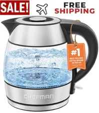 Chefman Rapid Boil 1.2L Electric Tea Kettle with Removable Lid - Stainless Steel