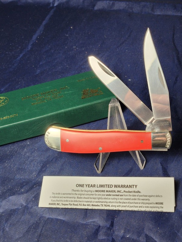 Moore Maker 3202 EB Full Size Trapper Knife Red Delrin New in Box