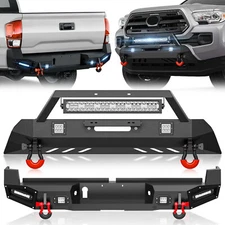 For 2016-2023 Toyota Tacoma Front /Rear Bumper with LED Lights & D-rings, Black