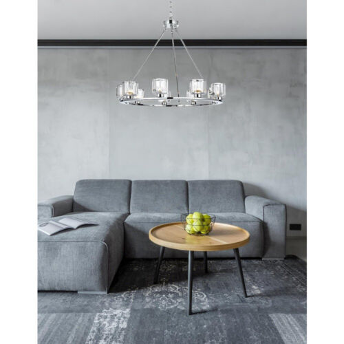 Chandelier Living Dining Room 9 Light Fixture Chrome Lighting Glass Shades 32" - Bild 2 von 8