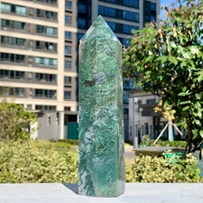 2.35LB Natural Geode Aquatic Plant Water Grass Moss Agate Obelisk Crystal Reiki